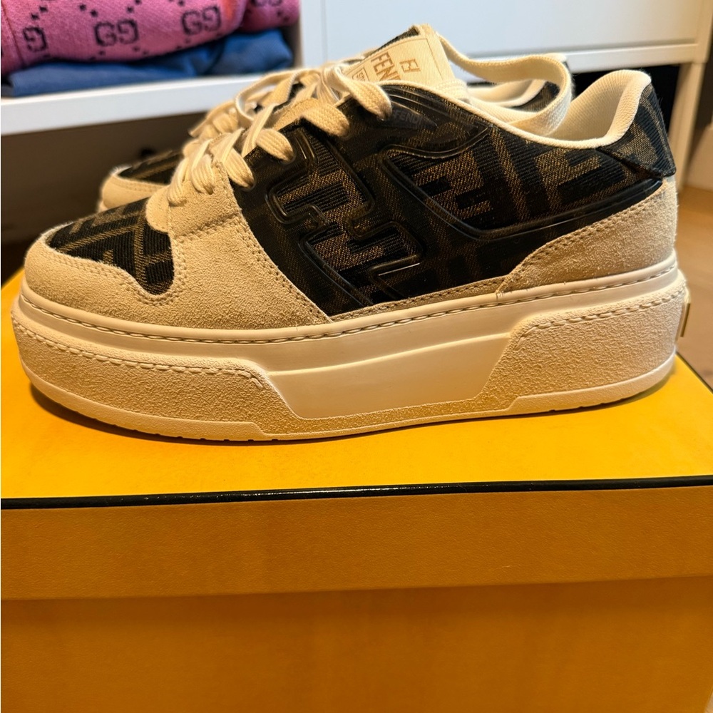Fendi FF Tan and Black Logo Sneakers